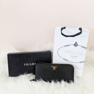 Prada Saffiano Leather Wallet in Navy Blue
